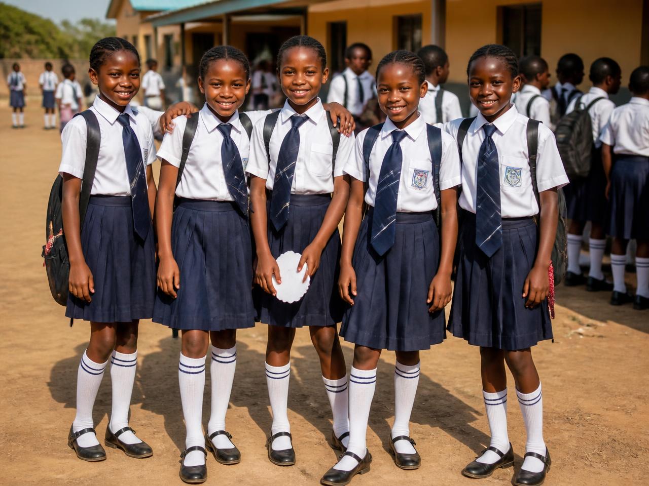 Nigerian schoolchildren in uniform wearing customised S&G school socks